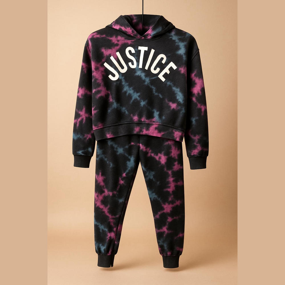 Justice Girls Tie Dye Hoodie and Jogger Set Black Pink Blue
